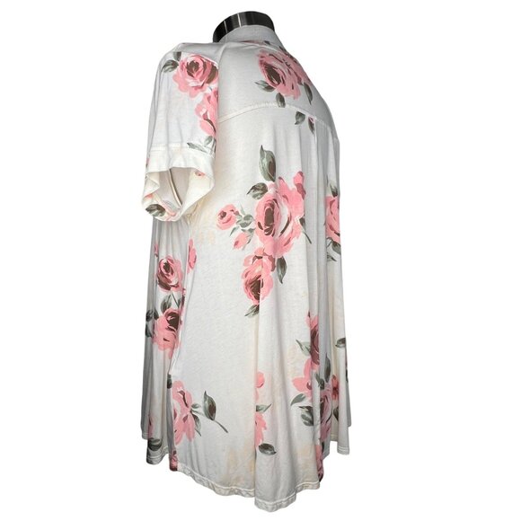 Lula Roe Medium Top short Sleeve Round Neck White Pink Floral Stretch - Picture 14 of 14